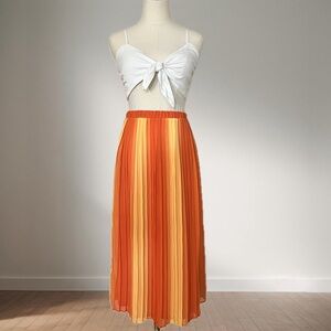 Eva Mendes NY & Company Orange Stripe Midi Pleated Skirt Size XS